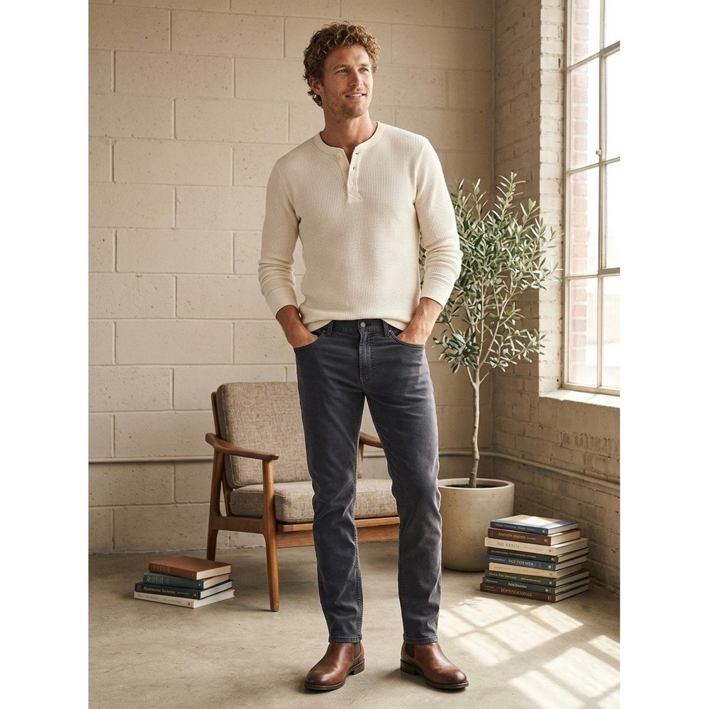 Faherty Brand Slim No. 28 Mens Jeans Gray Stretch Cotton Blend Size 28x31
